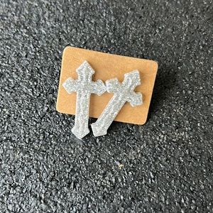 Silver sparkle cross earrings